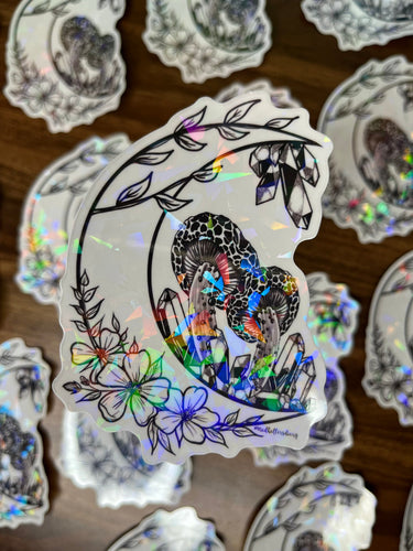 Large Clear Moon Crystal Mushroom Sticker. Waterproof Stickers -  Clear Holographic Trippy sticker. Laptop Sticker.