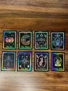 The Chariot Tarot Card Holographic Sticker. Dinosaur Alien Abduction Sticker. UFO Stickers. Dinosaurs. High quality Stickers.