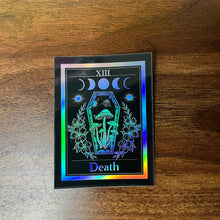 Load image into Gallery viewer, Death Tarot Card Holographic Sticker. Waterproof Stickers. High quality Trippy Stickers. Laptop Sticker.