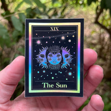 Load image into Gallery viewer, The Sun Tarot Card Holographic Sticker. Waterproof Stickers. High quality Trippy Stickers. Laptop Sticker.