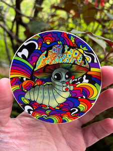 Caterpillar Mushroom Trippy Sticker. Psychedelic Stickers