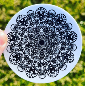 Mushroom Mandala Sticker. Circle Black And White Mushroom Mandala Waterproof Sticker. Laptop Stickers