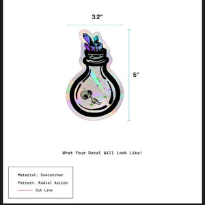 Suncatcher Sticker Alien In Bottle. Rainbow maker. Window decal. Prismatic Sticker