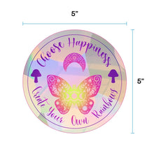 Load image into Gallery viewer, Suncatcher Sticker. Butterfly Sun Catcher. Choose Happiness. Rainbow maker. Window decal. Prismatic Sticker. Make your own rainbows.