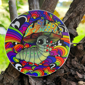 Caterpillar Mushroom Trippy Sticker. Psychedelic Stickers