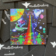 Load image into Gallery viewer, Moodmat Mushroom Planet. Moodmats. Alien Art Trippy Decor. 12” x 12” Large Rubber Coaster