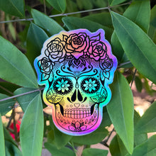 Load image into Gallery viewer, Holographic Sugar Skull Sticker. High quality Trippy sticker.