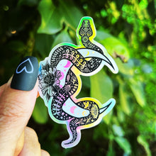 Load image into Gallery viewer, Snake And Moon Holographic Sticker. Sun And Moon Sticker. Witchy Sticker. Gothic Sticker. High quality Trippy Sticker