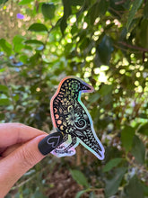 Load image into Gallery viewer, Crow Holographic Sticker. Sun And Moon Sticker. Bird Sticker. Witch Sticker. Gothic Sticker. High quality Trippy Sticker