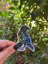 Load image into Gallery viewer, Crow Holographic Sticker. Sun And Moon Sticker. Bird Sticker. Witch Sticker. Gothic Sticker. High quality Trippy Sticker