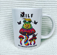 Load image into Gallery viewer, Milf Mug. Funny Gift Mug. Ceramic Cup. Frog Mug. Snail Mug. Butterfly Mug. Mushroom Mug. Trippy Mug. Coffee Mug.