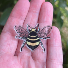 Load image into Gallery viewer, Clear Bee Pin. Bumble Bee. Honey Bee Sticker. Mini Acrylic Pin. High Quality Trippy Pin