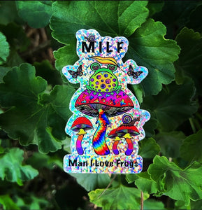 MILF Sticker. Man I Love Frogs Sticker. Glitter Frog And Mushroom Vinyl Sticker. Funny Sticker. Cute Frog.