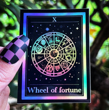 Load image into Gallery viewer, Wheel Of Fortune Holographic Sticker. Tarot Card Sticker. Waterproof Stickers. High quality. Laptop Sticker.