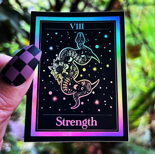 Strength Tarot Card Holographic Sticker. Snake Sticker.  Waterproof Stickers. High quality Trippy Stickers. Laptop Sticker.