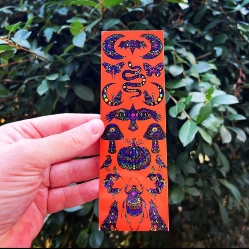 Halloween Bookmark. Double Sided. Pumpkin Bats snake bookmark.