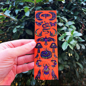 Halloween Bookmark. Double Sided. Pumpkin Bats snake bookmark.