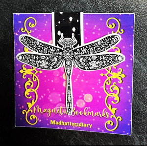 Dragonfly Magnetic Bookmark. Book Lover. Teachers Gift. Black And White Dragongly