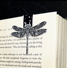 Load image into Gallery viewer, Dragonfly Magnetic Bookmark. Book Lover. Teachers Gift. Black And White Dragongly