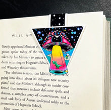 Load image into Gallery viewer, Alien Dinosaur Abduction Bookmark. Book Lover. Teachers Gift. Alien Ufo Bookmark. Dinosaur Bookmark