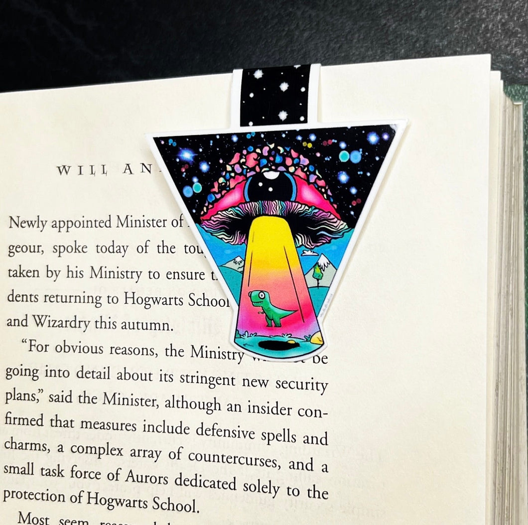 Alien Dinosaur Abduction Bookmark. Book Lover. Teachers Gift. Alien Ufo Bookmark. Dinosaur Bookmark