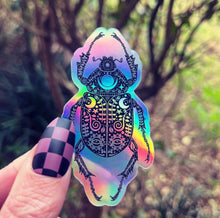 Load image into Gallery viewer, Scarab Beetle Holographic Sticker. Sun And Moon Sticker. Witch Sticker. Laptop Sticker. Goth Sticker. Egyptian Sticker. High quality.