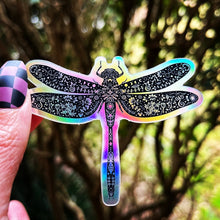 Load image into Gallery viewer, Dragonfly Holographic Sticker. Sun And Moon Sticker. Witchy Sticker. Laptop Sticker. Flask Sticker. High quality Trippy Sticker