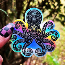 Load image into Gallery viewer, Octopus Holographic Sticker. Sun And Moon Sticker. Witchy Sticker. Gothic Sticker. High quality Trippy Sticker