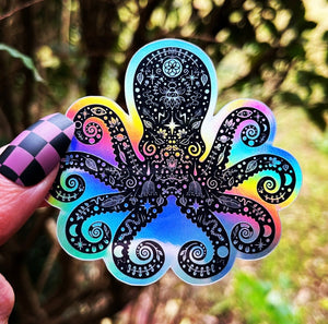 Octopus Holographic Sticker. Sun And Moon Sticker. Witchy Sticker. Gothic Sticker. High quality Trippy Sticker