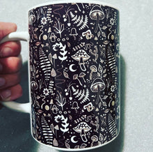 Load image into Gallery viewer, Mystical Mushrooms And Plants Mug. Ceramic Cup. Plant Lover Gift. Mushroom Hunting Mug. Coffee Mugs. Forest Cup