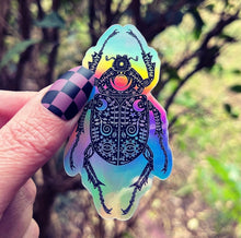 Load image into Gallery viewer, Scarab Beetle Holographic Sticker. Sun And Moon Sticker. Witch Sticker. Laptop Sticker. Goth Sticker. Egyptian Sticker. High quality.