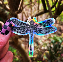 Load image into Gallery viewer, Dragonfly Holographic Sticker. Sun And Moon Sticker. Witchy Sticker. Laptop Sticker. Flask Sticker. High quality Trippy Sticker