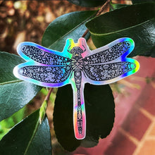 Load image into Gallery viewer, Dragonfly Holographic Sticker. Sun And Moon Sticker. Witchy Sticker. Laptop Sticker. Flask Sticker. High quality Trippy Sticker