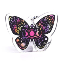 Load image into Gallery viewer, Butterfly Keyring Keychain. Epoxy Resin Clear Keyring. Glitter Butterfly. Acrylic Keychain. Beautiful Butterfly. Double Sided. Sun Moon Star