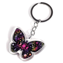 Load image into Gallery viewer, Butterfly Keyring Keychain. Epoxy Resin Clear Keyring. Glitter Butterfly. Acrylic Keychain. Beautiful Butterfly. Double Sided. Sun Moon Star