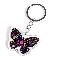 Load image into Gallery viewer, Butterfly Keyring Keychain. Epoxy Resin Clear Keyring. Glitter Butterfly. Acrylic Keychain. Beautiful Butterfly. Double Sided. Sun Moon Star