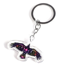 Load image into Gallery viewer, Crow Keyring Keychain. Epoxy Resin Clear Keyring. Glitter Crow. Acrylic Keychain. Beautiful Bird. Double Sided. Sun Moon Star