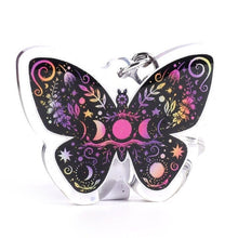 Load image into Gallery viewer, Butterfly Keyring Keychain. Epoxy Resin Clear Keyring. Glitter Butterfly. Acrylic Keychain. Beautiful Butterfly. Double Sided. Sun Moon Star