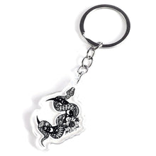 Load image into Gallery viewer, Snake Keyring Keychain. Black And White Moon. Epoxy Resin Clear Keyring. Glitter Snake. Acrylic Keychain. Beautiful Snake. Double Sided