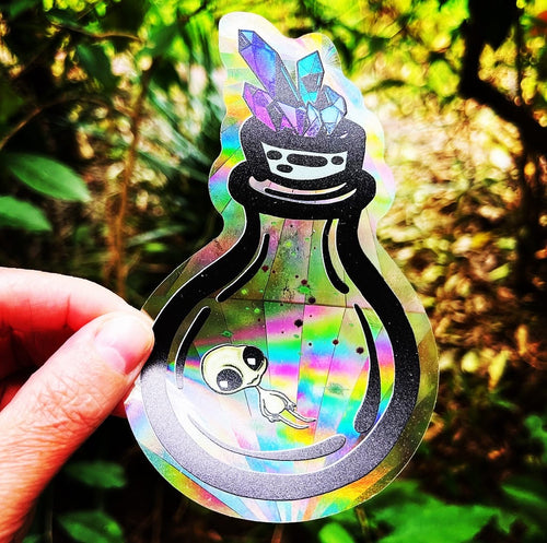 Suncatcher Alien in specimen jar. Rainbow Maker Sticker. Window decal. Sun Catcher Sticker