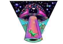 Load image into Gallery viewer, Holographic Alien Mushroom Eyeball Dinosaur Spaceship Abduction sticker. UV indoor / outdoor Stickers - Trippy sticker. Laptop Sticker.