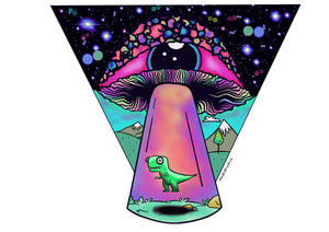 Holographic Alien Mushroom Eyeball Dinosaur Spaceship Abduction sticker. UV indoor / outdoor Stickers - Trippy sticker. Laptop Sticker.