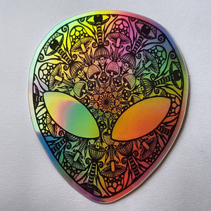 Alien Mushroom Mandala Trippy Sticker. High quality Holographic stickers. Laptop sticker. Flask sticker