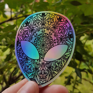 Alien Mushroom Mandala Trippy Sticker. High quality Holographic stickers. Laptop sticker. Flask sticker