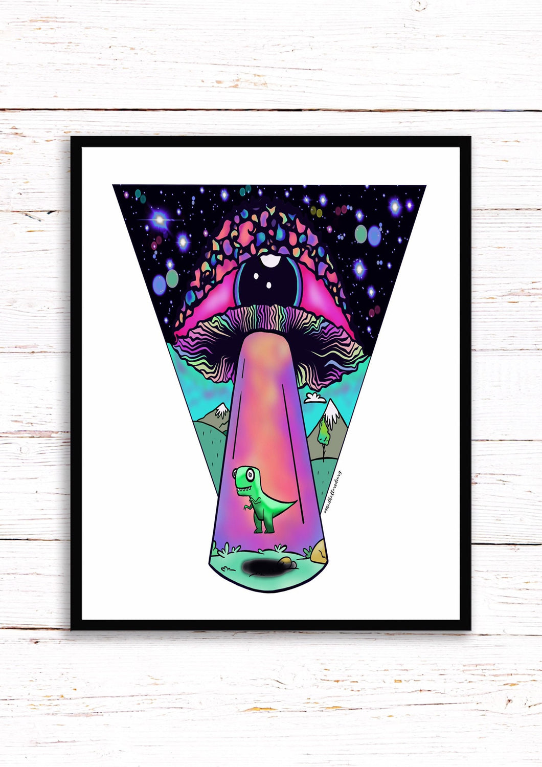 Alien Mushroom Eyeball Dinosaur Spaceship Abduction Print A3, A4, A5 or 4”x6” Trippy art poster