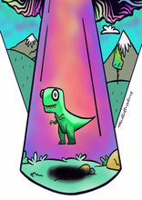 Load image into Gallery viewer, Alien Mushroom Eyeball Dinosaur Spaceship Abduction Print A3, A4, A5 or 4”x6” Trippy art poster