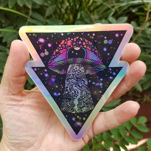 Holographic Mushroom Alien Sticker. Mushroom Eyeball Spaceship Trippy Sticker. UV indoor / outdoor Stickers - Laptop sticker. Flask sticker