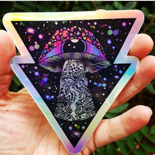 Load image into Gallery viewer, Holographic Sticker Pack | Alien Mushroom Trippy Sticker pack | X5 UV indoor / outdoor Stickers - High quality Holographic stickers.