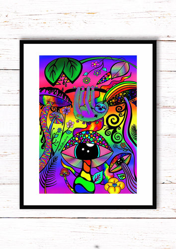 Sloth | Print | Trippy Mushroom Print | Trippy art poster. Psychedelic Art. Jungle Print.