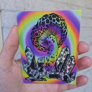 Holographic Crystals Sticker | Trippy Mushroom Sticker